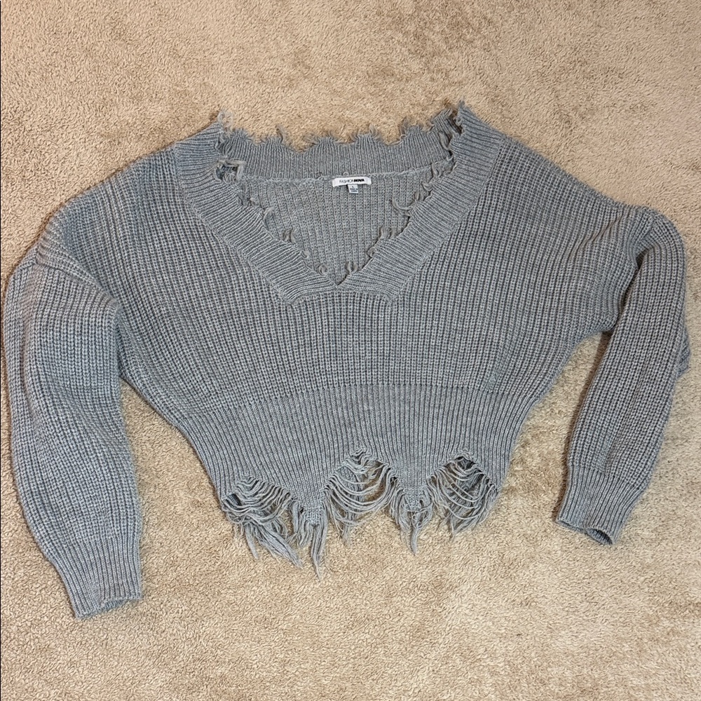 Fashion Nova cropped Gray Off-the-Shoulder Sweater